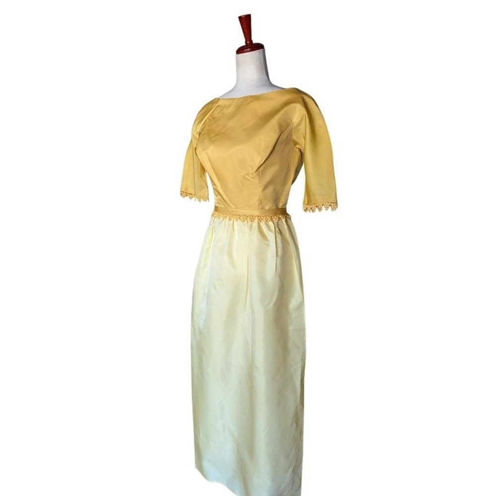 Vintage Harry Keiser Yellow Two Tone Formal Evening Gown Bow Accent MCM Dress - Picture 3 of 7